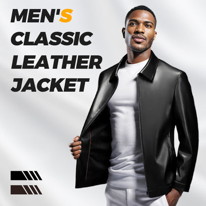 Men's Classic PU Leather Jacket with Zipper Front