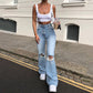 🔥Hot Sale! Women's Casual Ripped High-Waisted Wide-Leg Pants