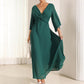 Women's Elegant Chiffon Twisted Dress with V-Neck & Flared Sleeve
